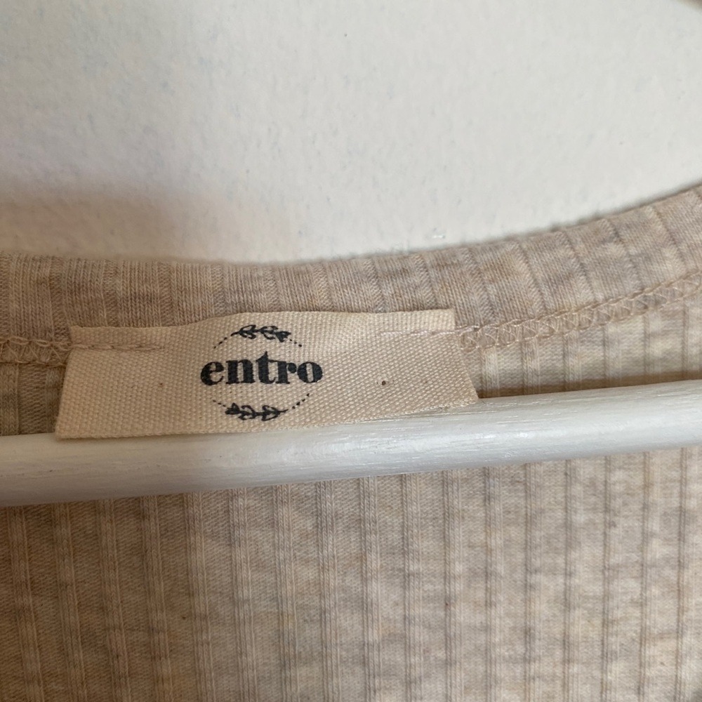Entro Midi Tank Dress Small Beige Ribbed Knit Scoop Neck Sleeveless Casual Boho - Picture 3 of 4